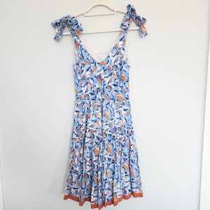 THML Multiprint Lined Cotton Blue and Orange Dress, Size XS, New With Tags